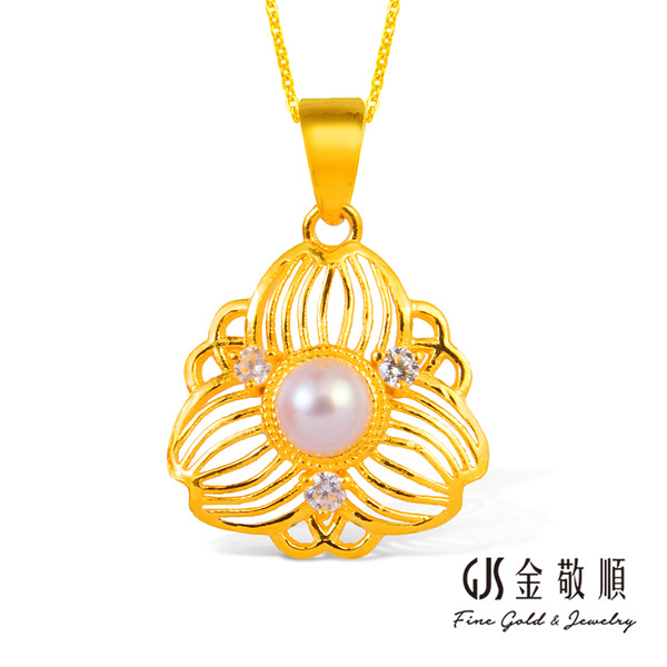 黃金墜子【仙履蘭】金重約0.47錢 天然淡水珍珠 黃金吊墜  GOID