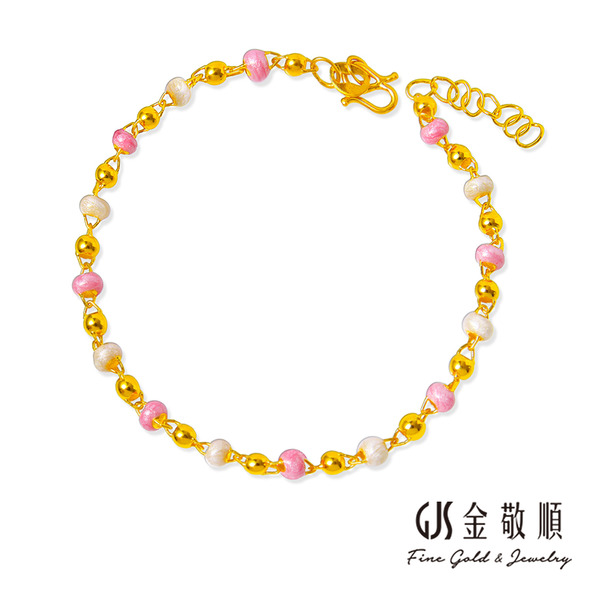黃金手鍊【彩糖金珠-粉】金重約0.77錢  香港硬金工藝 GOLD