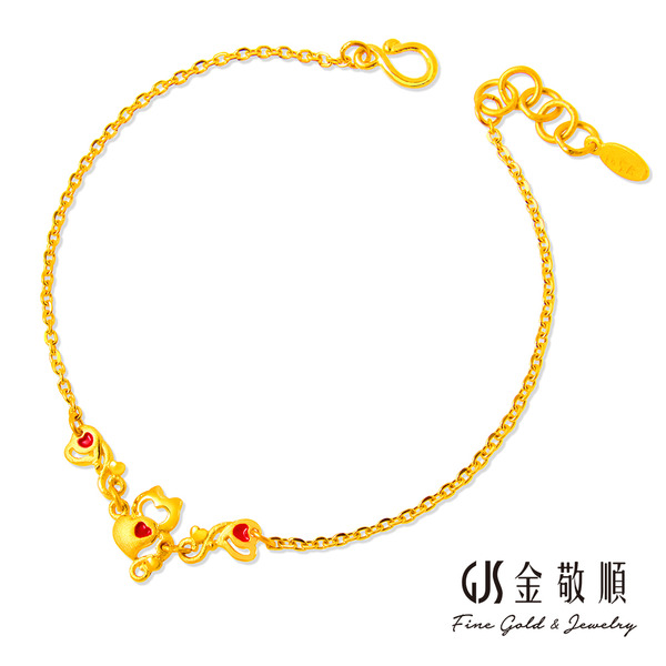 黃金手鍊【紅心貓咪】金重約0.99錢  GOLD