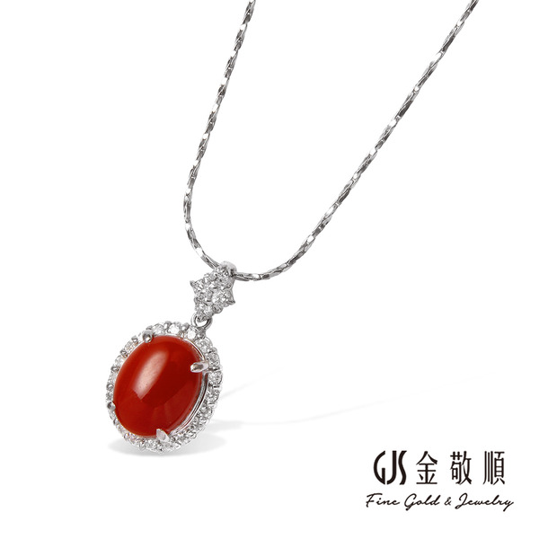【珠寶】白K阿卡珊瑚鑽石墜子