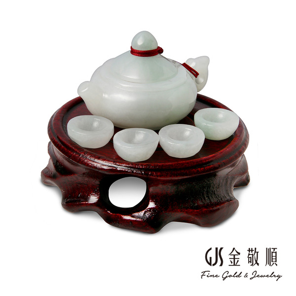 【珠寶】天然A貨翡翠 翡翠茶壺杯組