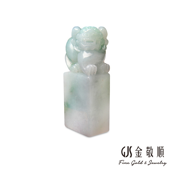 【珠寶】天然A貨翡翠 飄花翡翠貔貅印章