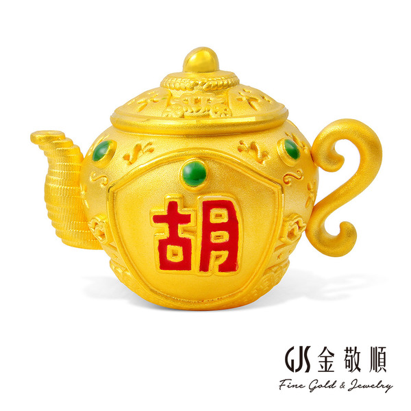 黃金擺件【 把把胡 麻將 金茶壺】金重約1.64錢 黃金立體擺件 GOLD