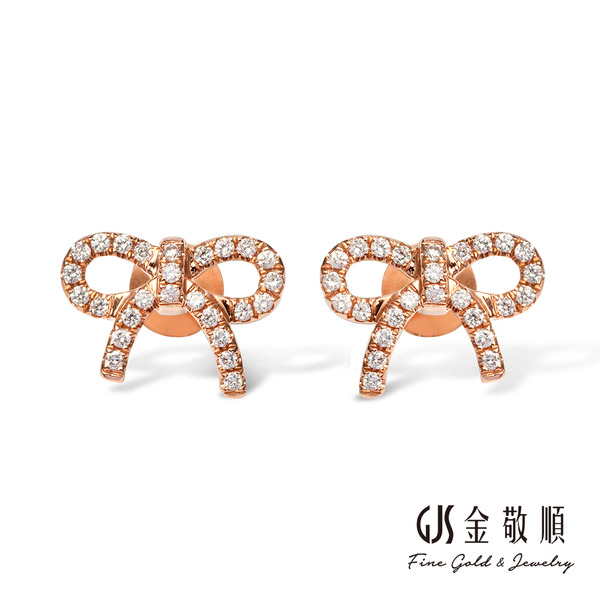 18K金 玫瑰金 蝴蝶結 鑽石耳環