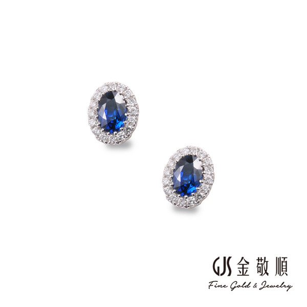 白K金 鑽石藍寶耳環