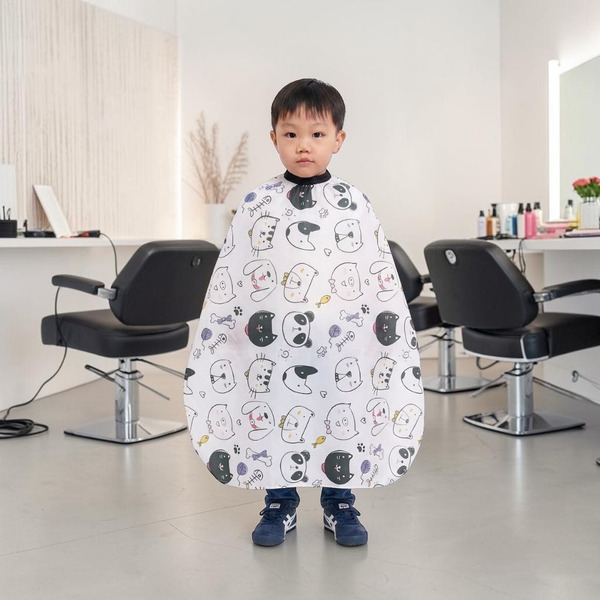 兒童剪髮圍巾(白色狗狗貓咪)