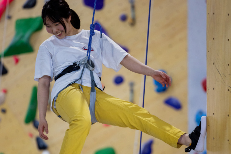Climber hanging in harness