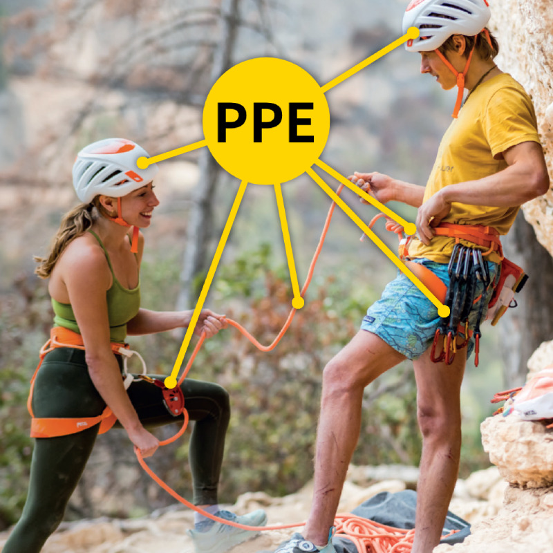 Climbers wearing PPE