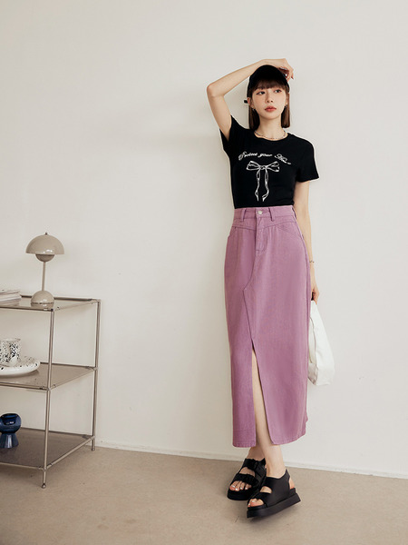 Cotton Dopamine Maxi Skirt with Front Split