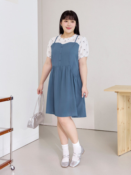 Bow Detail Two-Piece Print Dress (XL~4XL)