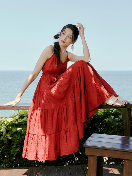 Tiered Ruffle-Trimmed Midi Dress