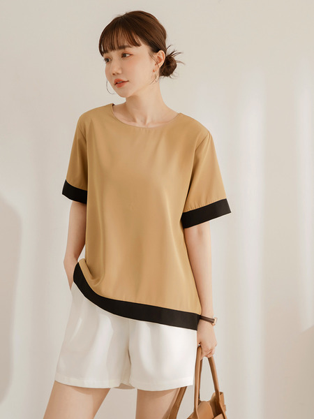 Simple Crew Neck Colour-Block T-Shirt