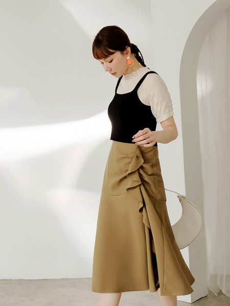 Asymmetrical Ruffle Hem Maxi Skirt