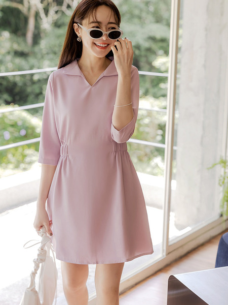 Wrinkle-Resistant Midi Dress with Elastic Waist