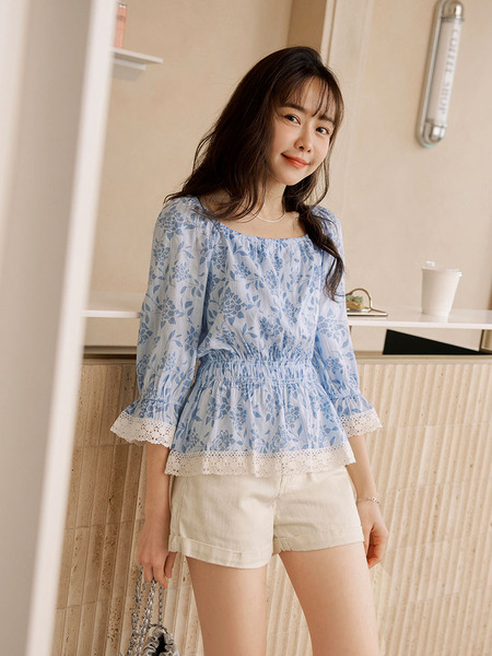 Floral Cotton Square Neck Top