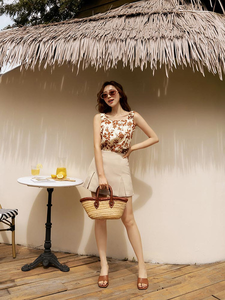 Cotton Leaf Print Cropped Top