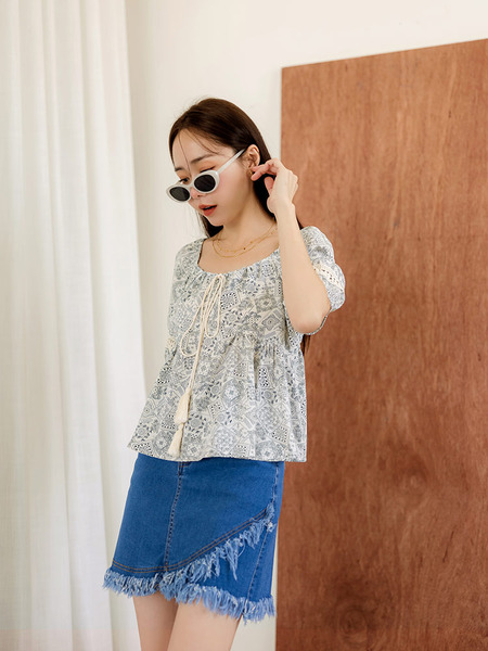 Bohemian Print Square-Neck Blouse