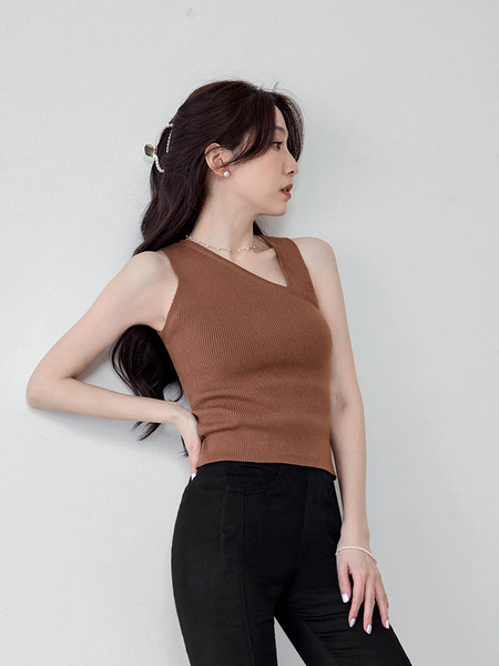 Asymmetric Neckline Knit Vest Top
