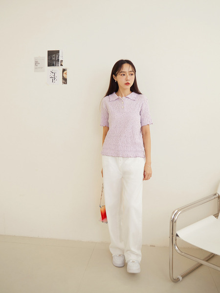 Textured Open-Neck Casual T-Shirt