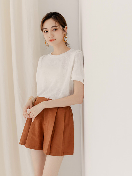 Cotton Blend Pleated Shorts
