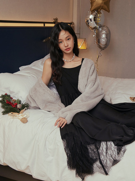 Lace-Trim Maxi Evening Dress