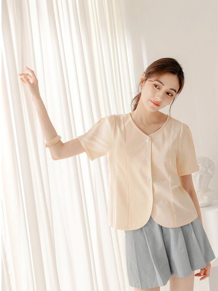 Elegant Shell Button Blouse