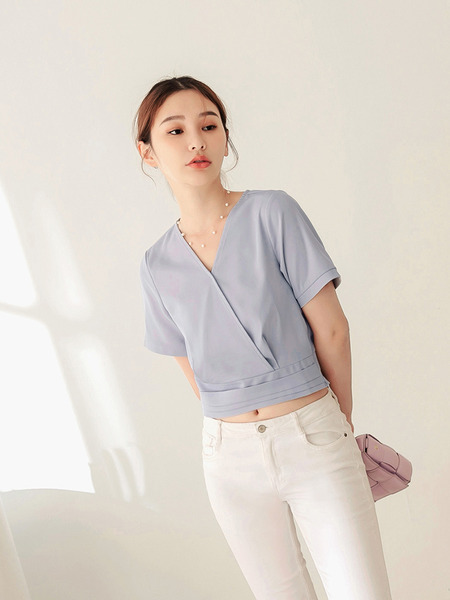 V-Neck Short-Sleeve Blouse