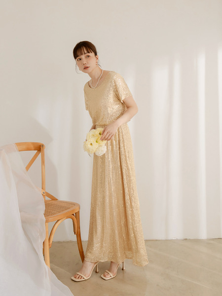 Lace & Sequin Midi Evening Dress