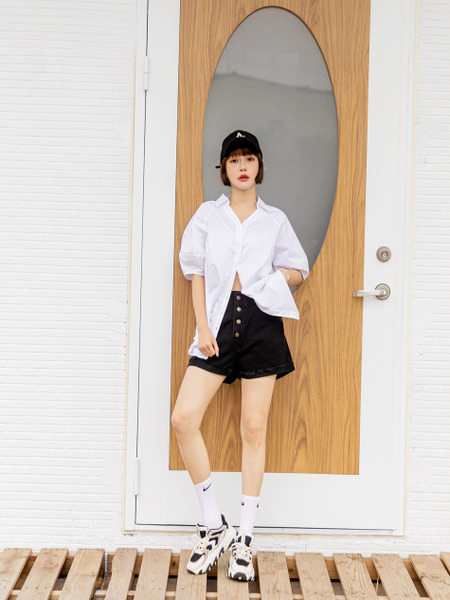 Cotton V-Neck Longline Shirt