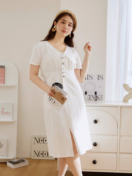 Cloud Cotton V-Neck Midi Dress