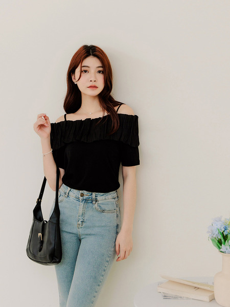 Ruched Off-Shoulder Cropped Top