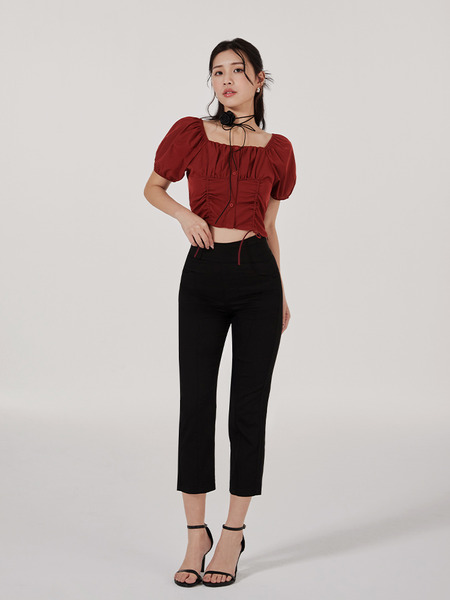 Square Neck Puff Sleeve Crop Top