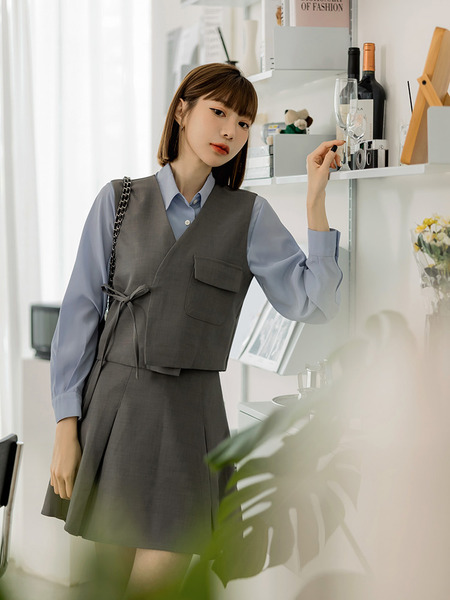 Pleated A-Line Skort Suit Set