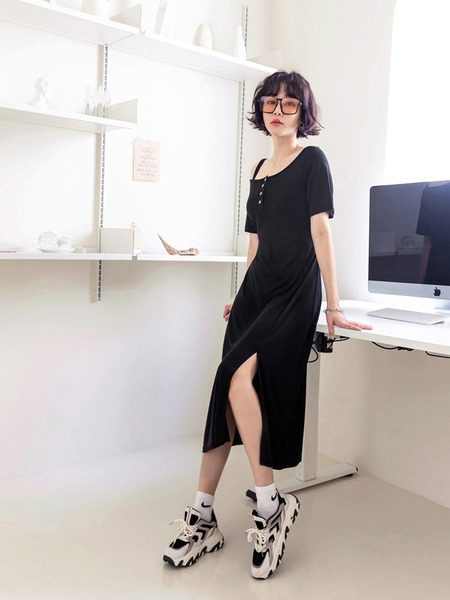 Modal Cold-Feel Slit Maxi Dress