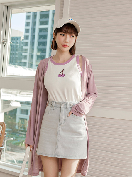 Washed Denim Mini Skirt with Button Detail