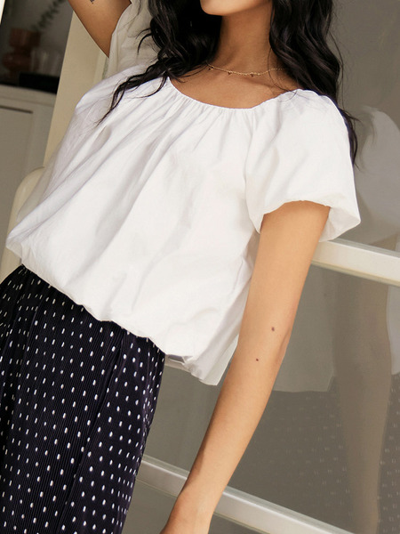 Cotton Puff Sleeve Cropped Top