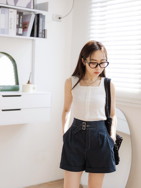 Ribbed Button-Detail Vest Top