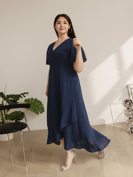 Checked V-Neck Cloud Dress