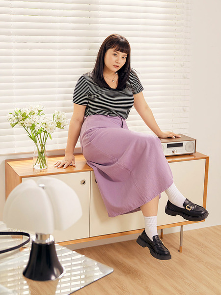 Cotton Striped U-Neck Top