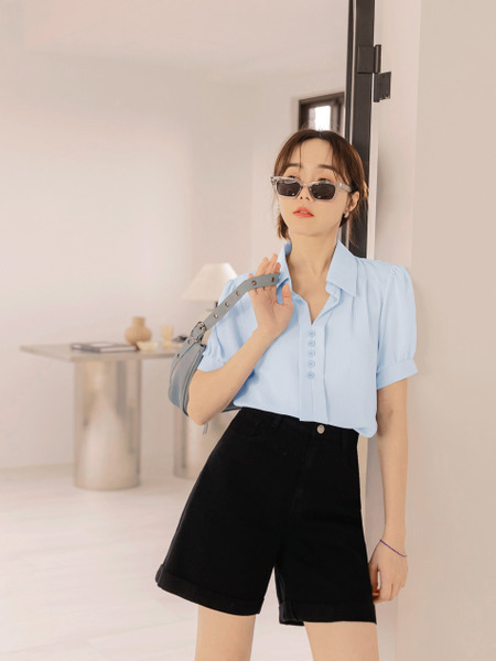 Textured-Stripe Faux-Placket Top