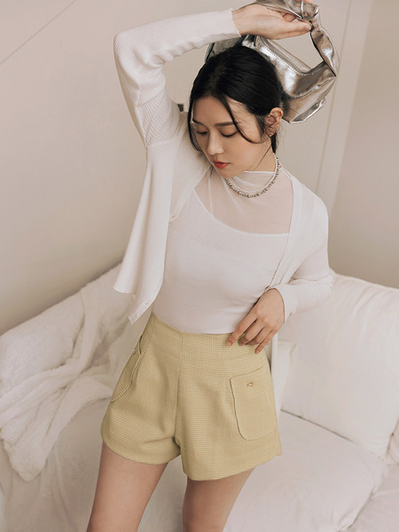 Heart-Button Checkered Shorts