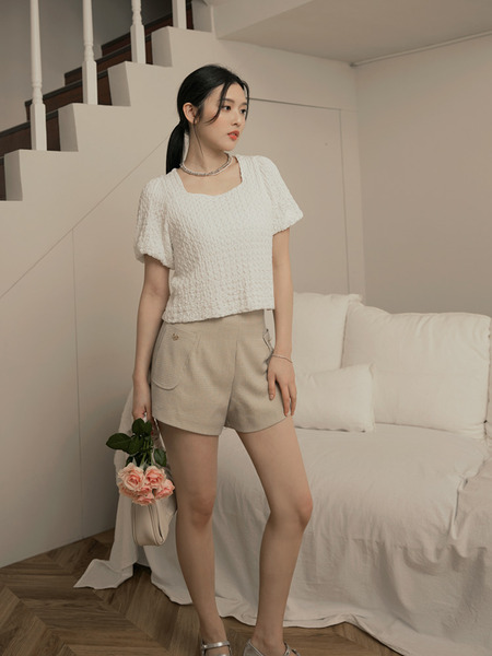 Textured Square Neck Crop Top
