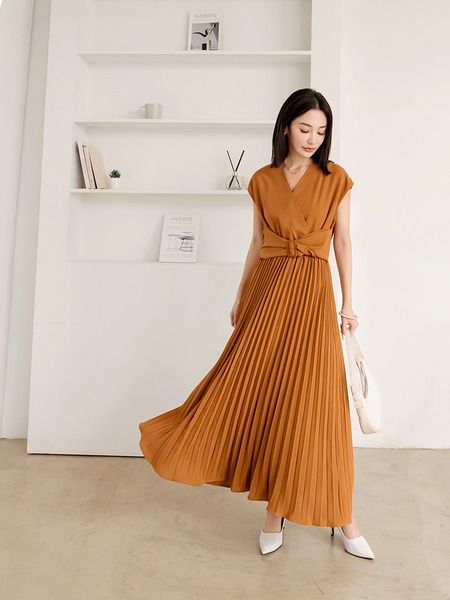 Pleated Maxi Dress with Tie-Back Detail