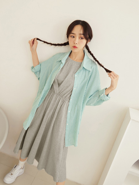 Cotton Midi Dress with Slit