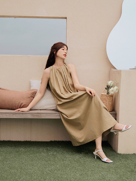 Cotton Pleated Maxi Dress