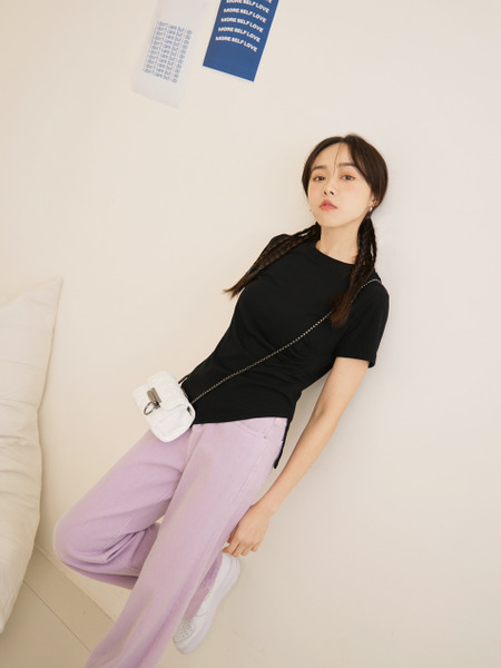 Textured Drape-Detail Asymmetric Tee