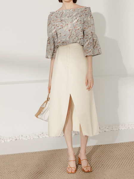 Cotton Split-Hem Midi Skirt