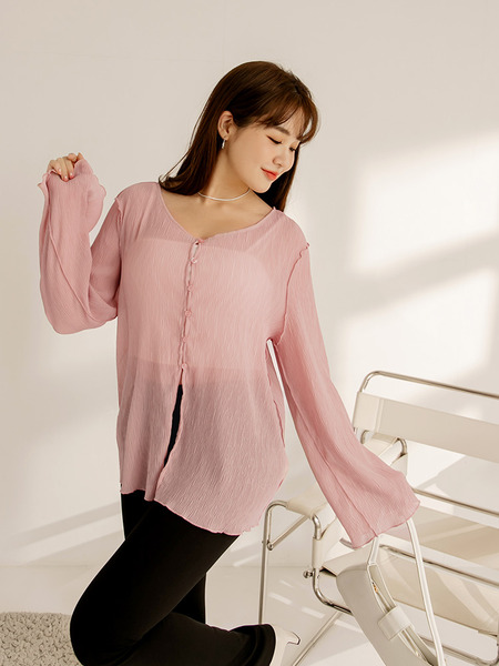 Cloud Girl Sheer Pleated V-Neck Top