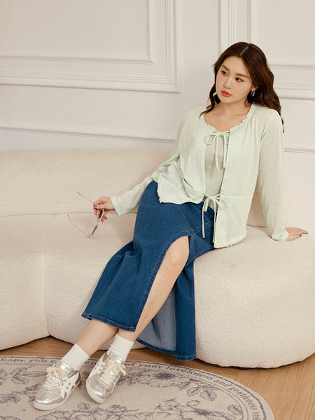 High-Stretch Denim Midi Skirt