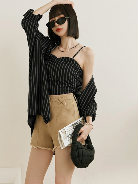 Cotton Striped Ruched Cami Top (XL)